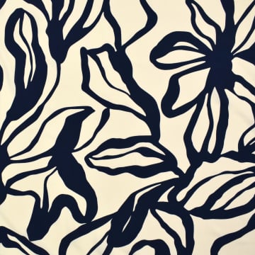 Viscose stof Leaf Dream, marineblauw