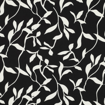 Viscose stof Leaves, zwart