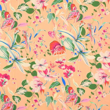 Viscose fabric Tropic Flowers, light orange