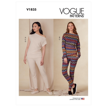 Patron Vogue 1835 pyjama, tenue décontractée, pantoufles femme, taille 32-48 en français