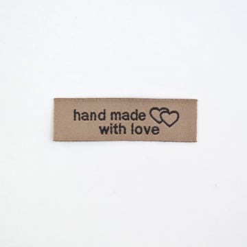 Étiquette vêtement à coudre Handmade with love 5x1,5cm, beige