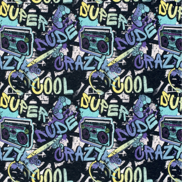 Tissu sweat molleton Super cool Musique, noir