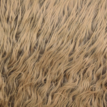 Tissu fausse fourrure à longs poils hirsutes Curly, marron