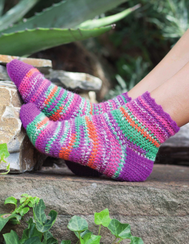 Socken Harlekin, gehäkelt