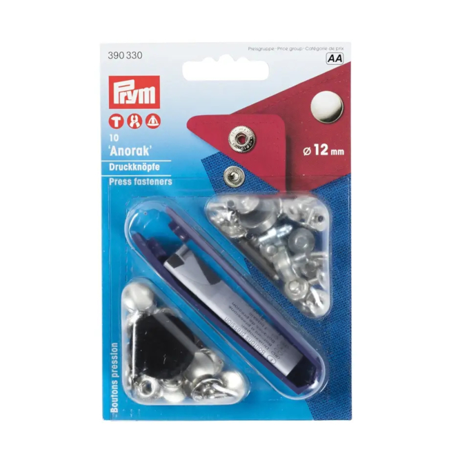 10 boutons pression pour anorak, 12 mm, couleur argent