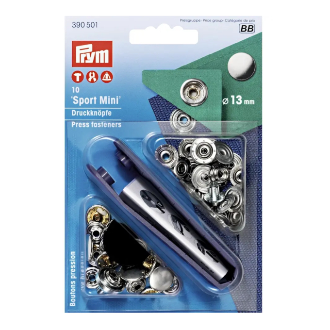 10 Druckknöpfe Sport Mini, 13 mm, silber