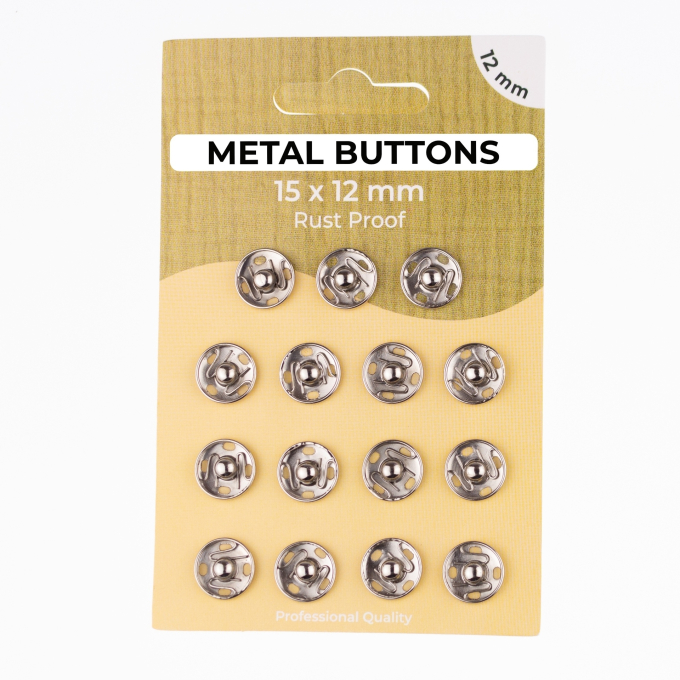 15 Boutons pression à coudre 12 mm, argent