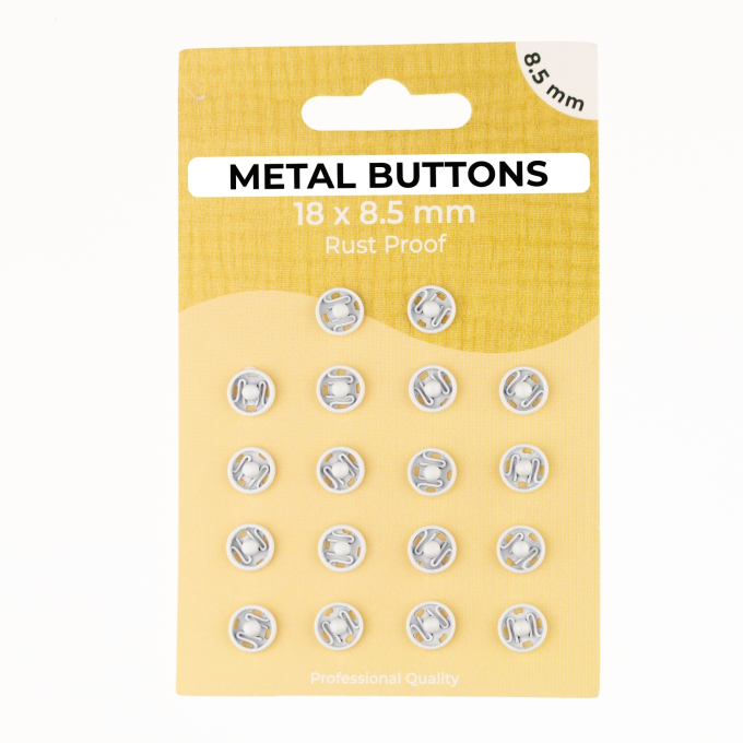 18 Boutons pression à coudre 8,5 mm, blanc