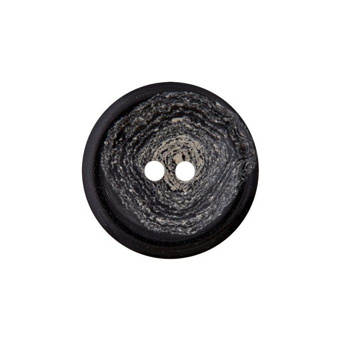 2-hole button Hemp-Polyester button recycelt 15 mm, zwart-marbled