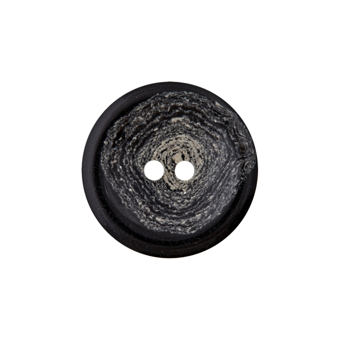 Bouton 2 trous en chanvre et polyester recyclé, 25 mm, noir-marbré