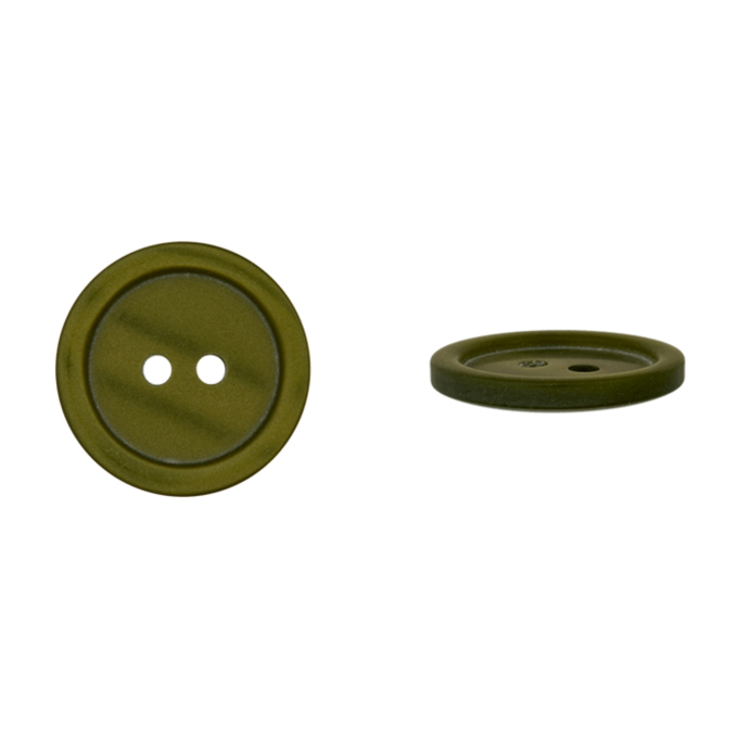 Bouton couture plastique 15mm 2 trous, vert olive
