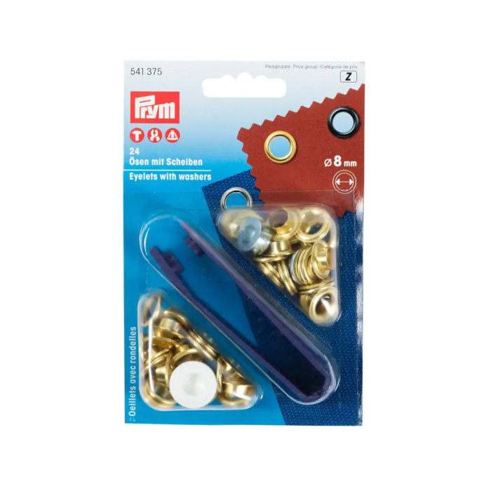 24 Ösen mit Scheiben, 8 mm, goldfarbig