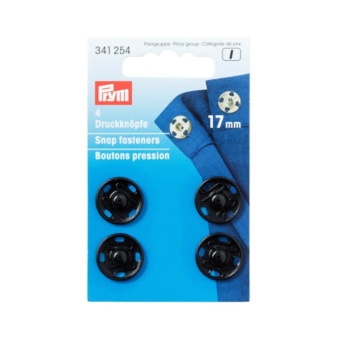 4 boutons pression Prym, 17 mm, noir
