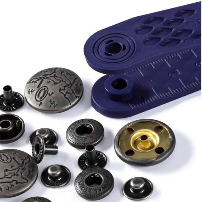 6 boutons pression pour anorak Prym, couleur argent mat