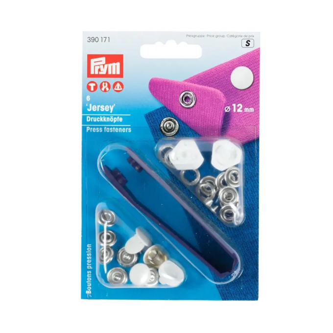 Non-sew press fasteners JERSEY brass smooth, white