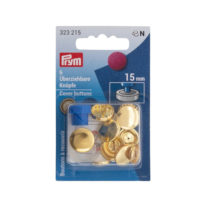 6 boutons à recouvrir Prym, 15 mm, couleur or