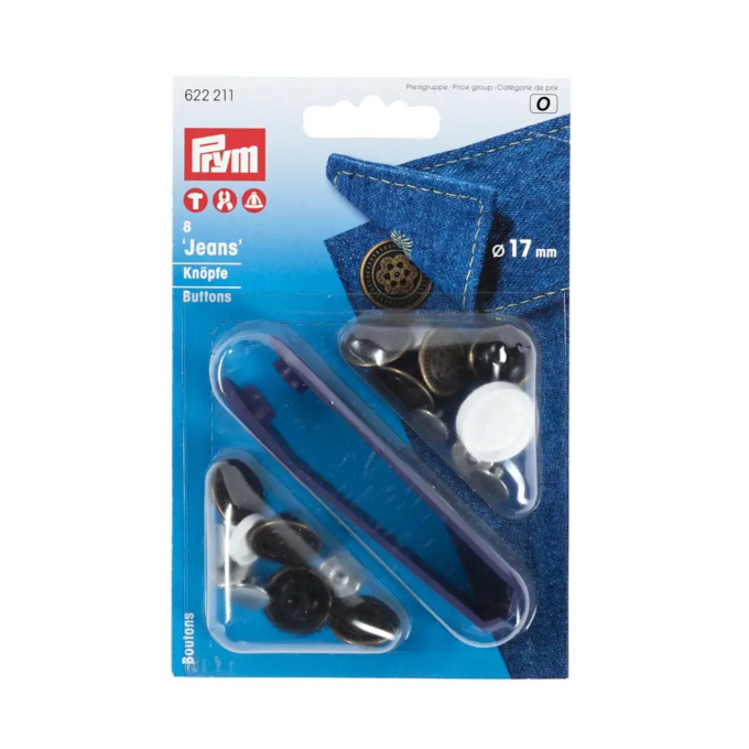 8 boutons pour jean Prym, 17 mm, couleur laiton antique