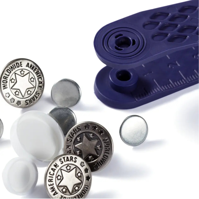 8 boutons pour jean Prym, 17 mm, couleur argent vieilli