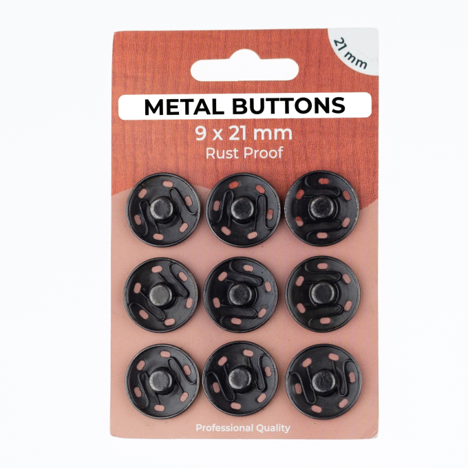 9 Boutons pression à coudre 21 mm, anthracite