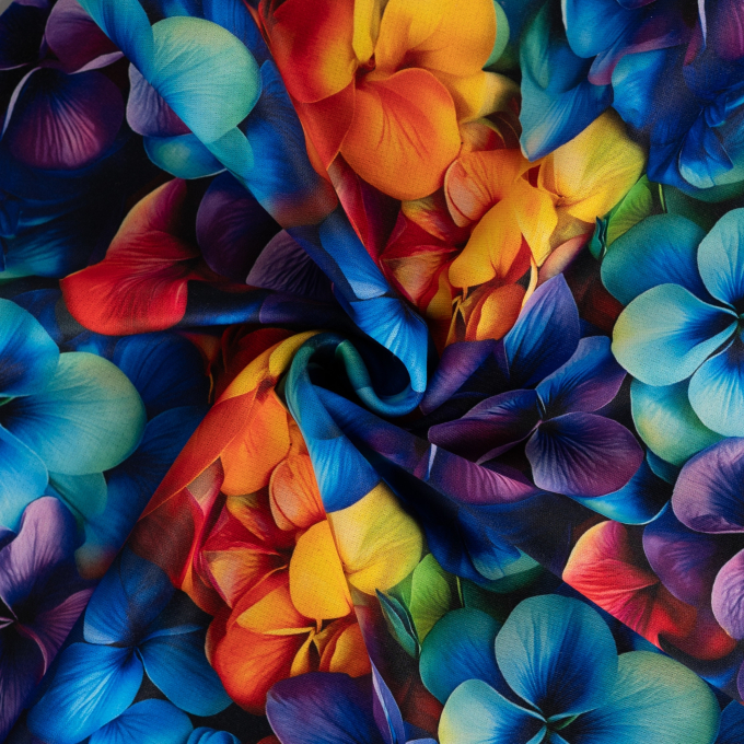 Tissu sweat polaire alpine mer de fleurs, multicolore