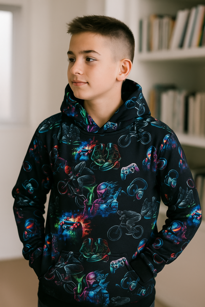 Alpine fleece sweatshirt fabric Gaming life, black