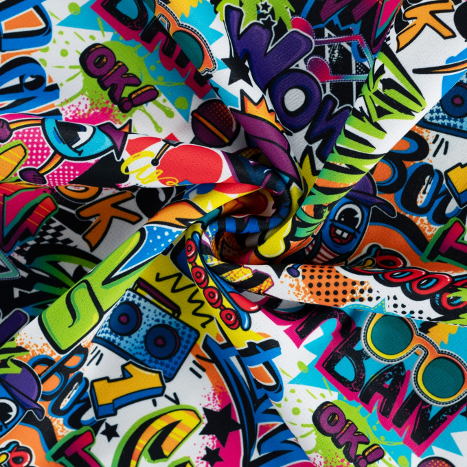 Alpine fleece sweatshirt fabric Graffiti Art, multicolour