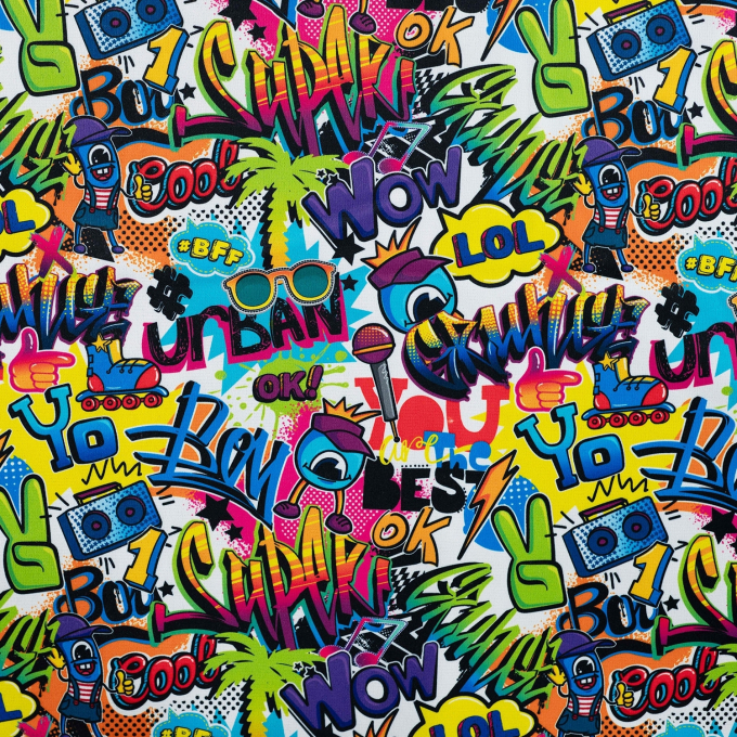 Alpine fleece sweatshirt fabric Graffiti Art, multicolour