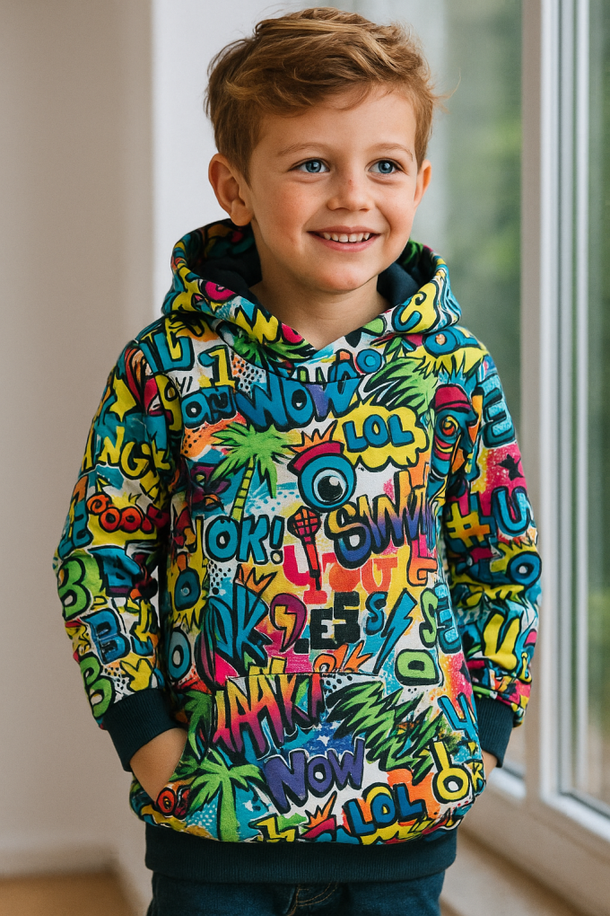 Alpine fleece sweatshirt fabric Graffiti Art, multicolour