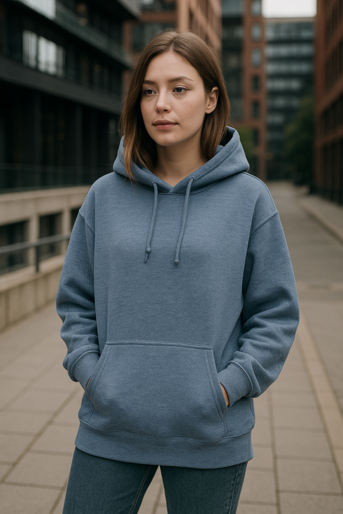 Alpenfleece sweatshirtstof, jeansblauw gemêleerd