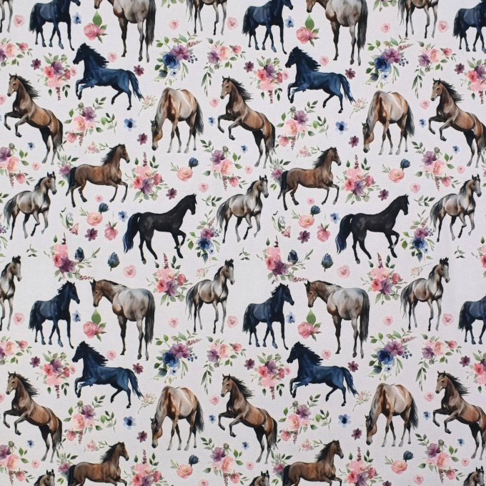 Alpenfleece sweatshirtstof paarden, gebroken wit