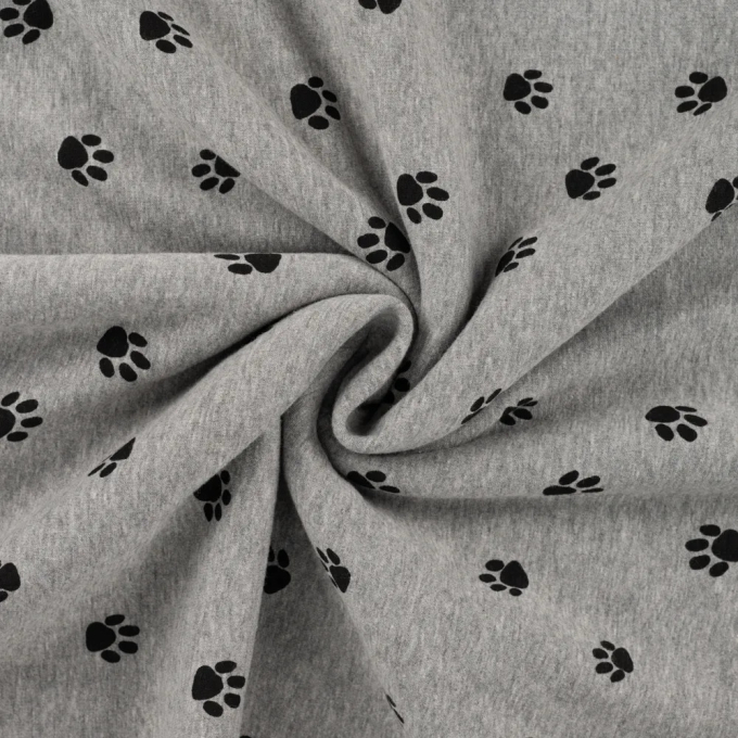 Alpenfleece / Kuschel-Sweatshirt Pfoten, grau meliert