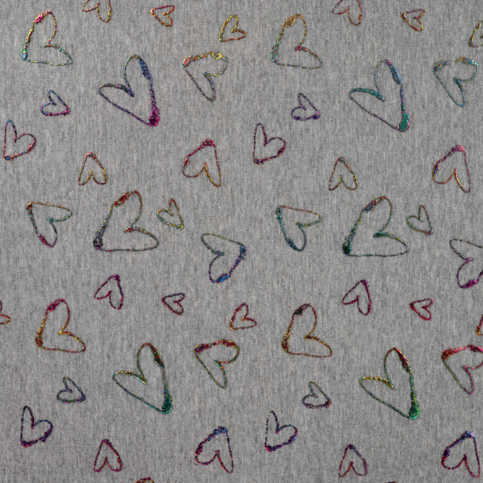 Tissu sweat polaire alpine Cercles Shining Hearts, gris chiné