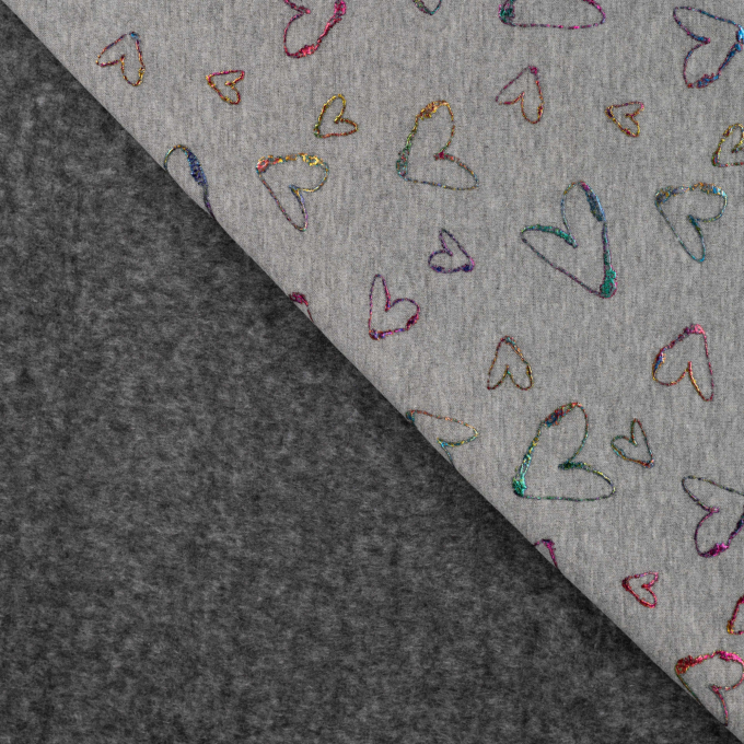Tissu sweat polaire alpine Cercles Shining Hearts, gris chiné