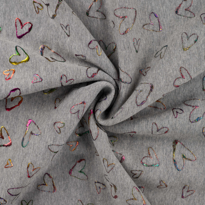 Tissu sweat polaire alpine Cercles Shining Hearts, gris chiné