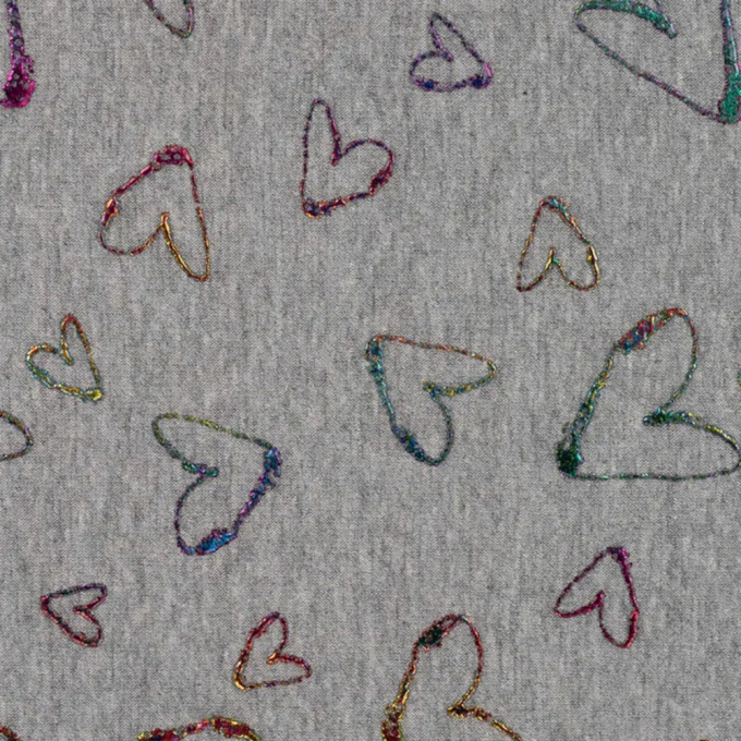 Tissu sweat polaire alpine Cercles Shining Hearts, gris chiné