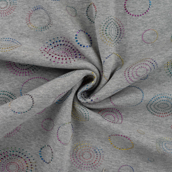 Tissu sweat polaire alpine Cercles Shining Circles, gris chiné