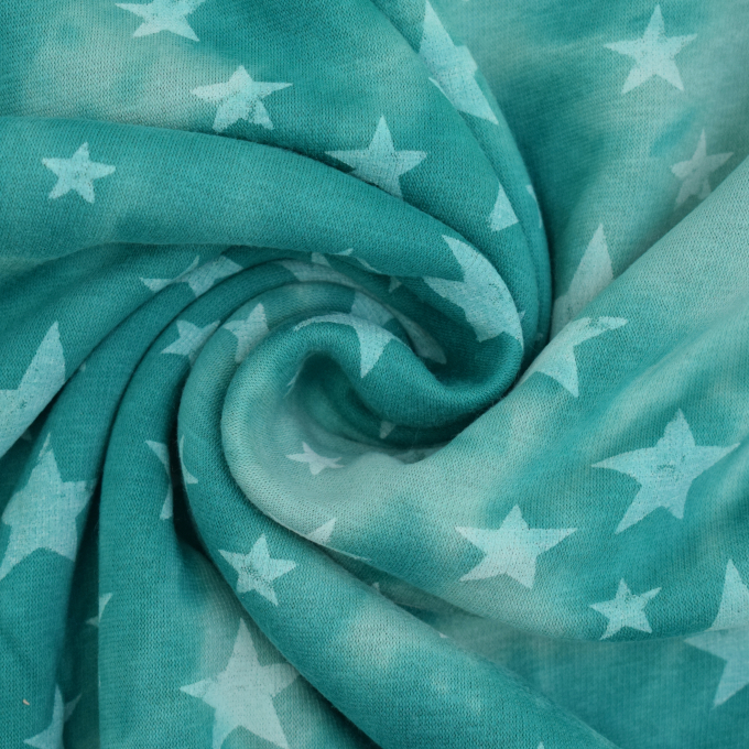 Tissu sweat polaire alpine Batik Tie dye Stars, aqua