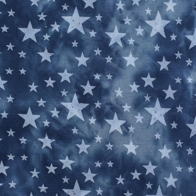 Tissu sweat polaire alpine Batik Tie dye Stars, bleu foncé