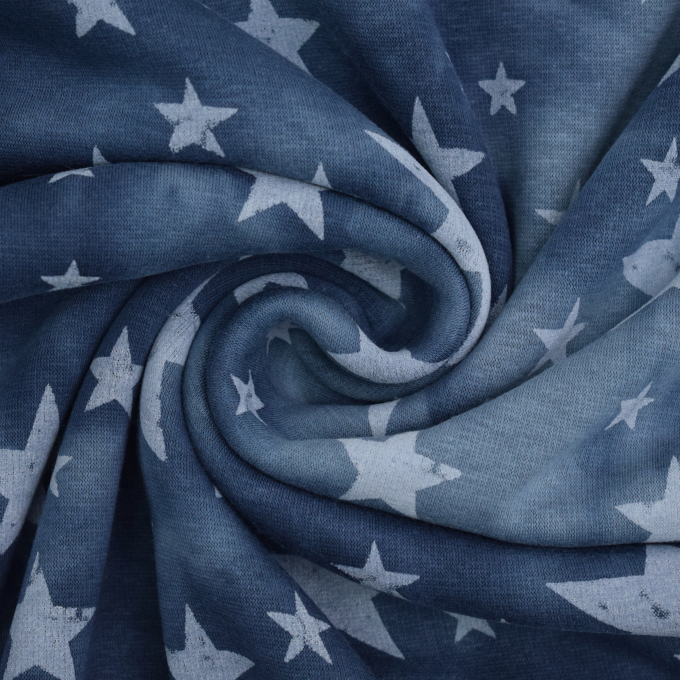 Tissu sweat polaire alpine Batik Tie dye Stars, bleu foncé