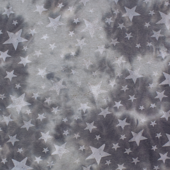 Tissu sweat polaire alpine Batik Tie dye Stars, gris
