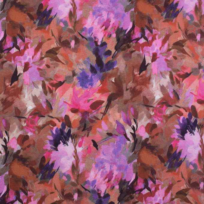 Alpenfleece sweatstof Brushstroke Flowers, roze