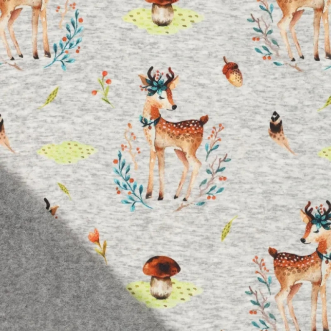 Alpenfleece sweatstof Cute Deer, lichtgrijs gemêleerd