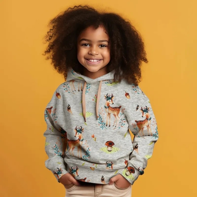 Alpenfleece sweatstof Cute Deer, lichtgrijs gemêleerd