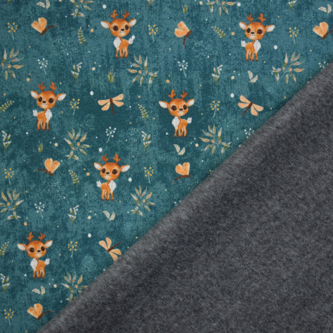 Alpenfleece sweat Cute Deer, petrol