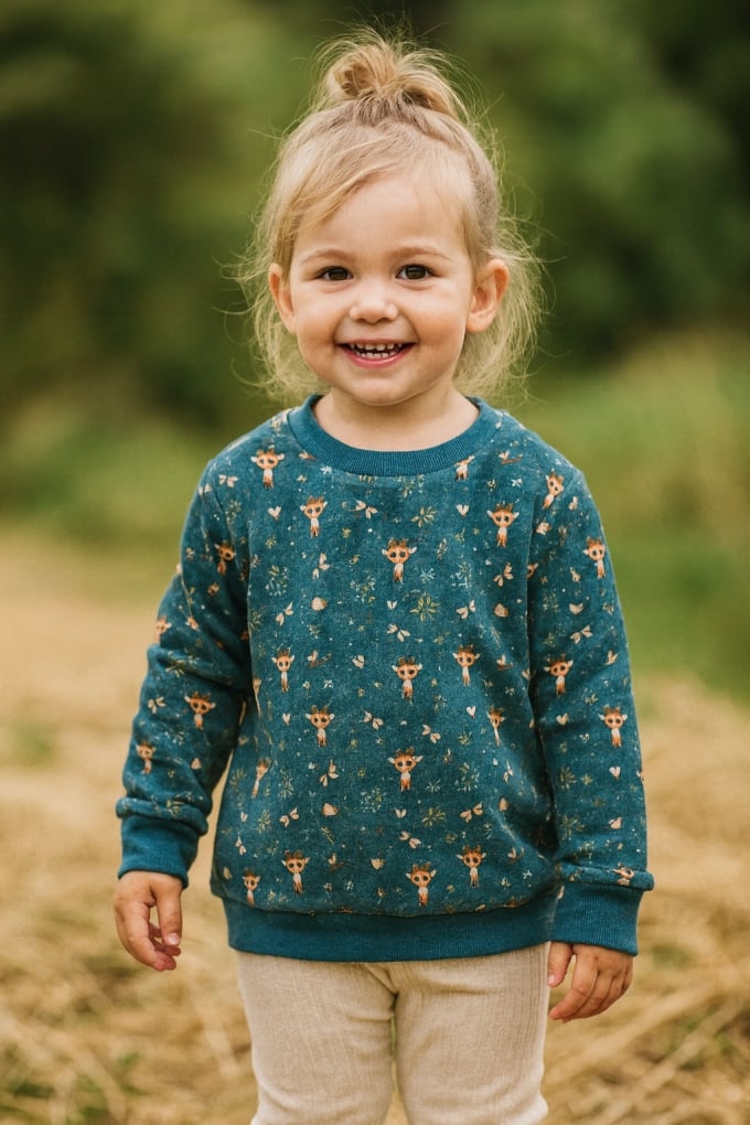 Alpenfleece sweat Cute Deer, petrol