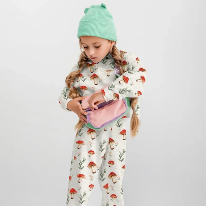 Alpenfleece sweatstof Vliegenzwammen, lichtgrijs gemêleerd