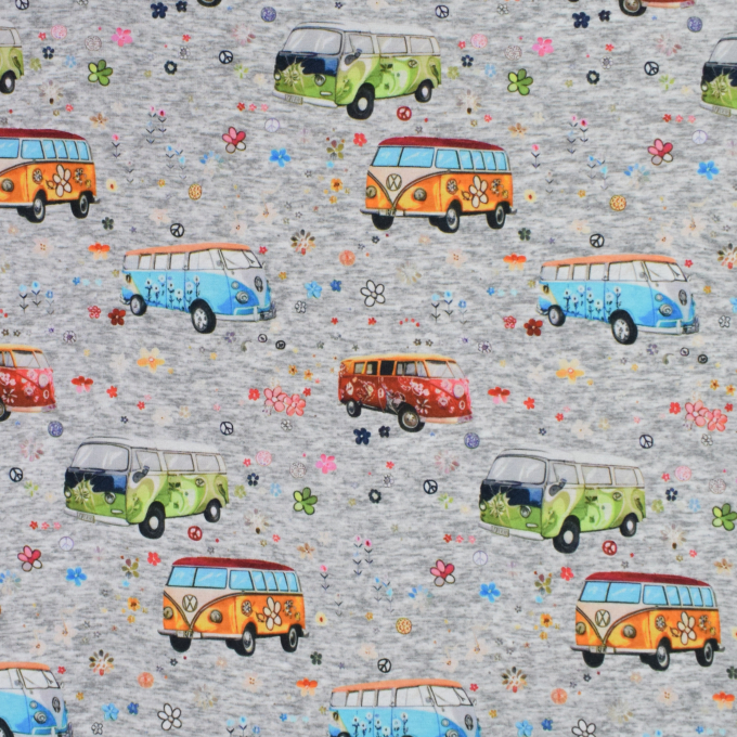 Alpenfleece happy bus, grijs gemêleerd