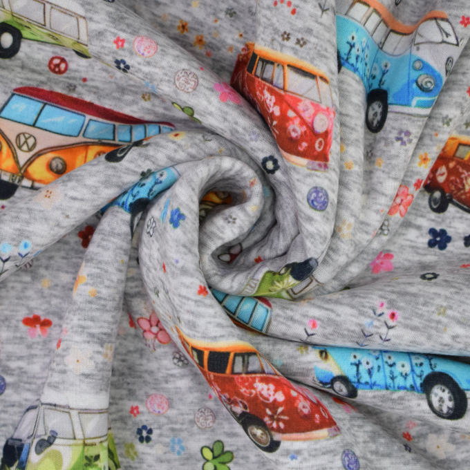 Alpenfleece happy bus, grijs gemêleerd