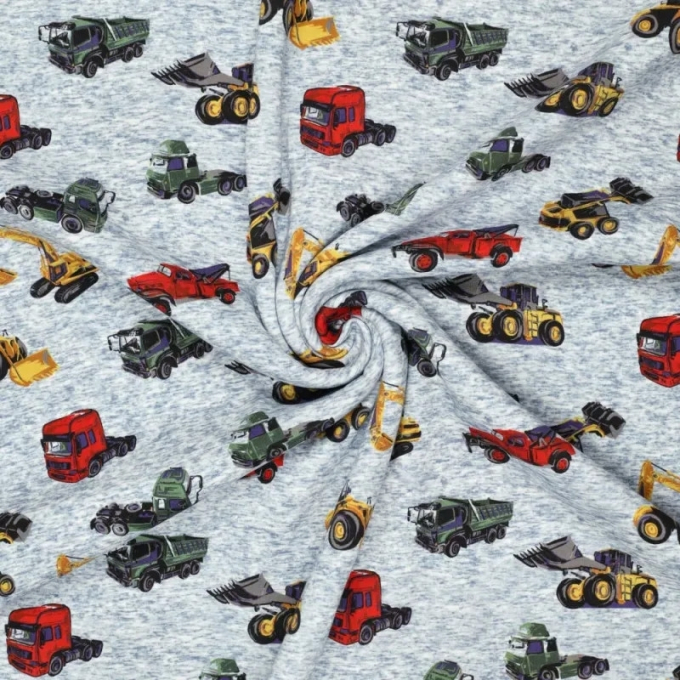 Alpenfleece monster machines, blauw gemêleerd