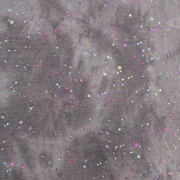 Tissu sweat polaire alpine Batik Tie dye moucheté brillant Rainbow dots, gris
